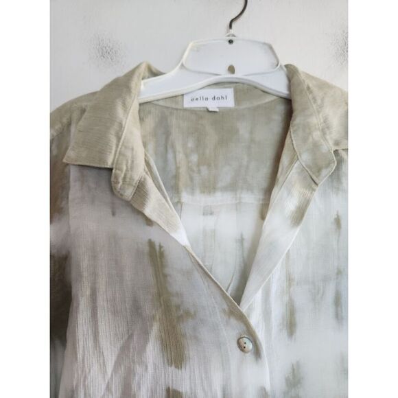 Bella Dahl Women Green White Tie Dye Linen Blend Button Down Shirt size Medium - Picture 6 of 6